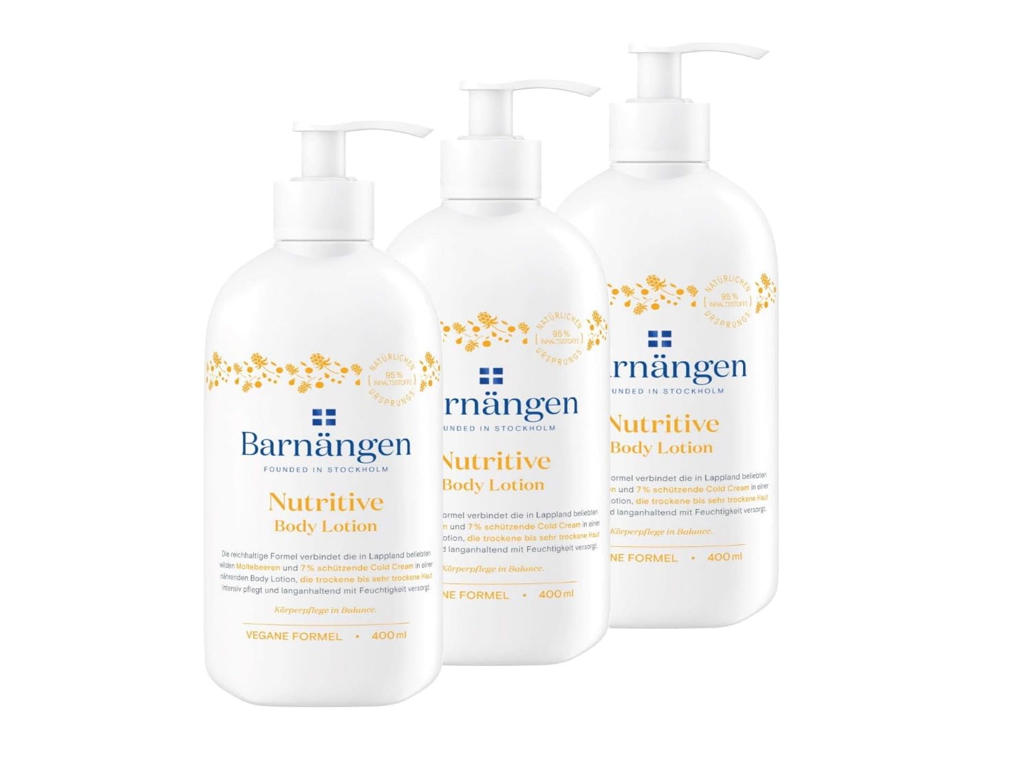 Barnängen Nutritive Body Lotion 3 x 400 ml with Cold Cream for Dry to Very Dry Skin Effectively Protects Against Autosene Formula Dermatologically Tested