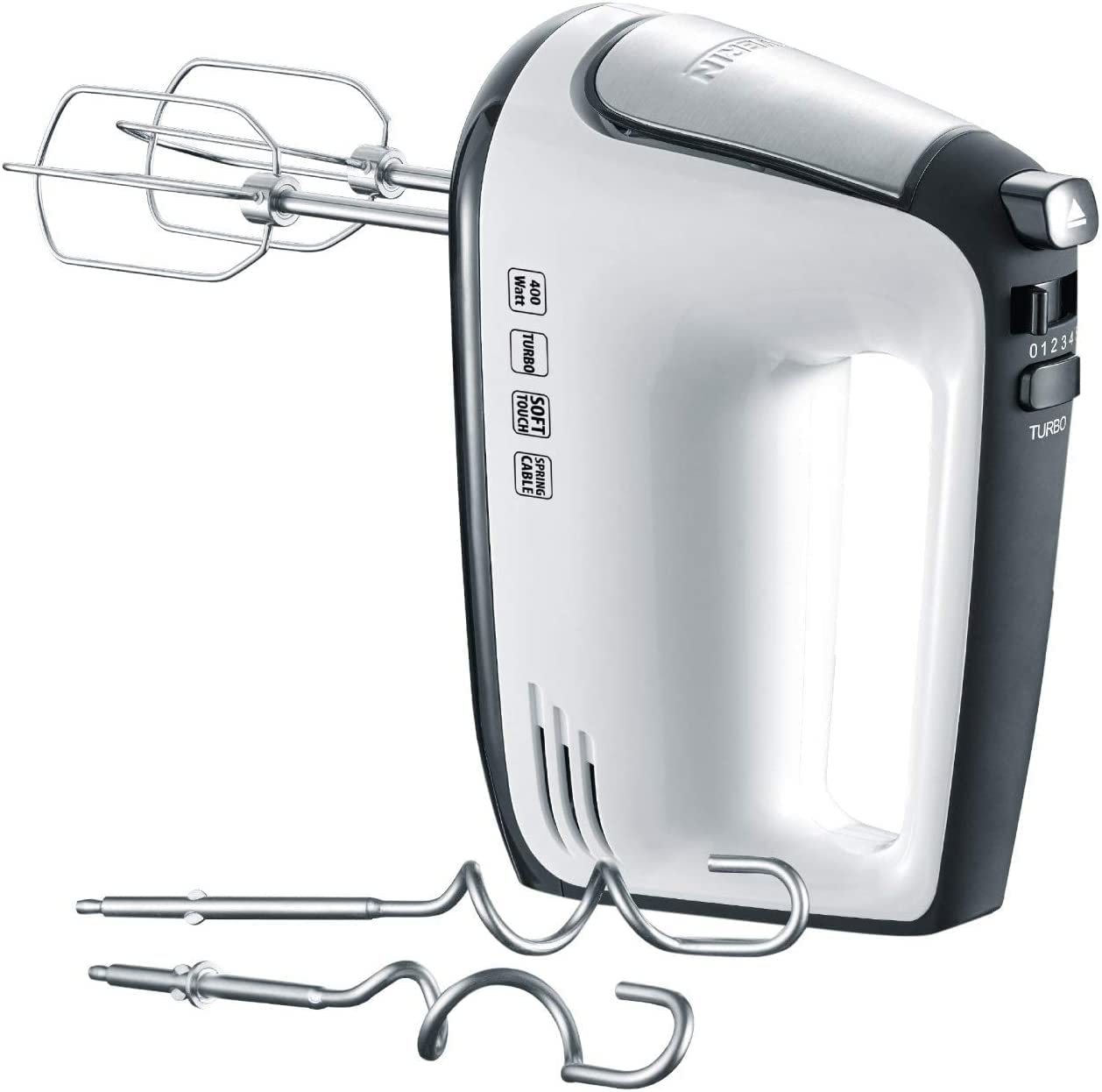 SEVERIN Hand Mixer with Spiral Cable, Approx. 400 W, HM 3830, 28.5, Stainless steel / white