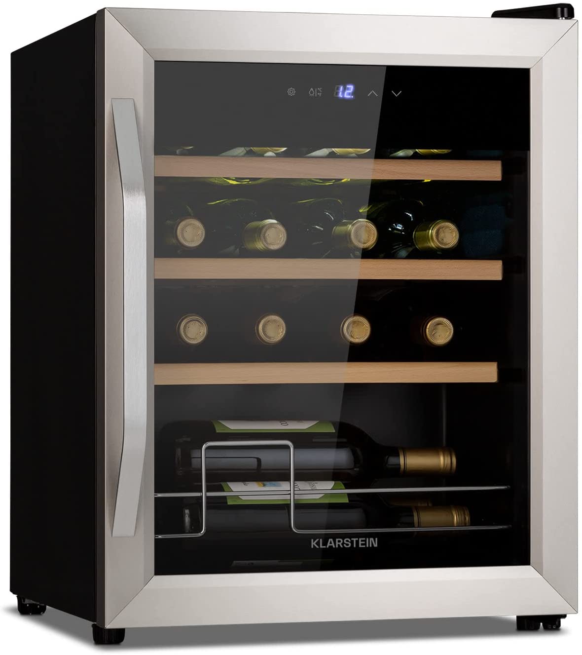 Klarstein Vinamour Wine Fridge with Glass Door, Wine Cabinet with Touch Control Technology, 4-18 °C, Freestanding, 1 Zone 16 Litres/42 L
