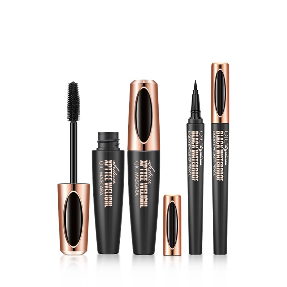 MAYEON 4D Silk Fibre Mascara & Eyeliner Set, Durable Waterproof, Extension Thickening Extension Voluminous Mascara, Natural Smudge-proof Liquid Eyeliner, Black (1 Mascara & 1 Eyeliner)