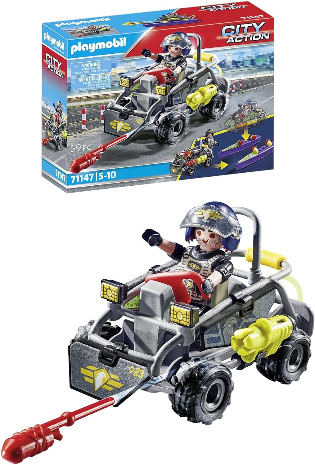 PLAYMOBIL City Action 71147 SWAT Multi-Terrain Quad Convertible SEK Speed Boat Toy for Children from 5 Years