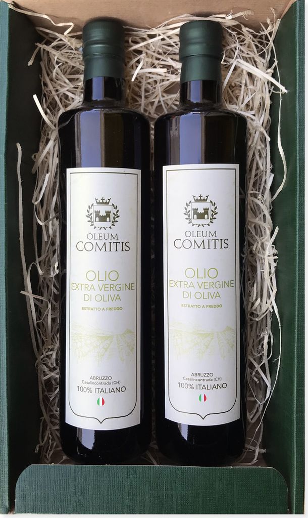Oleum Comitis - Natives Olivenöl Extra 100% Italienisch - Geschenkbox mit 2 Flaschen à 500 ml