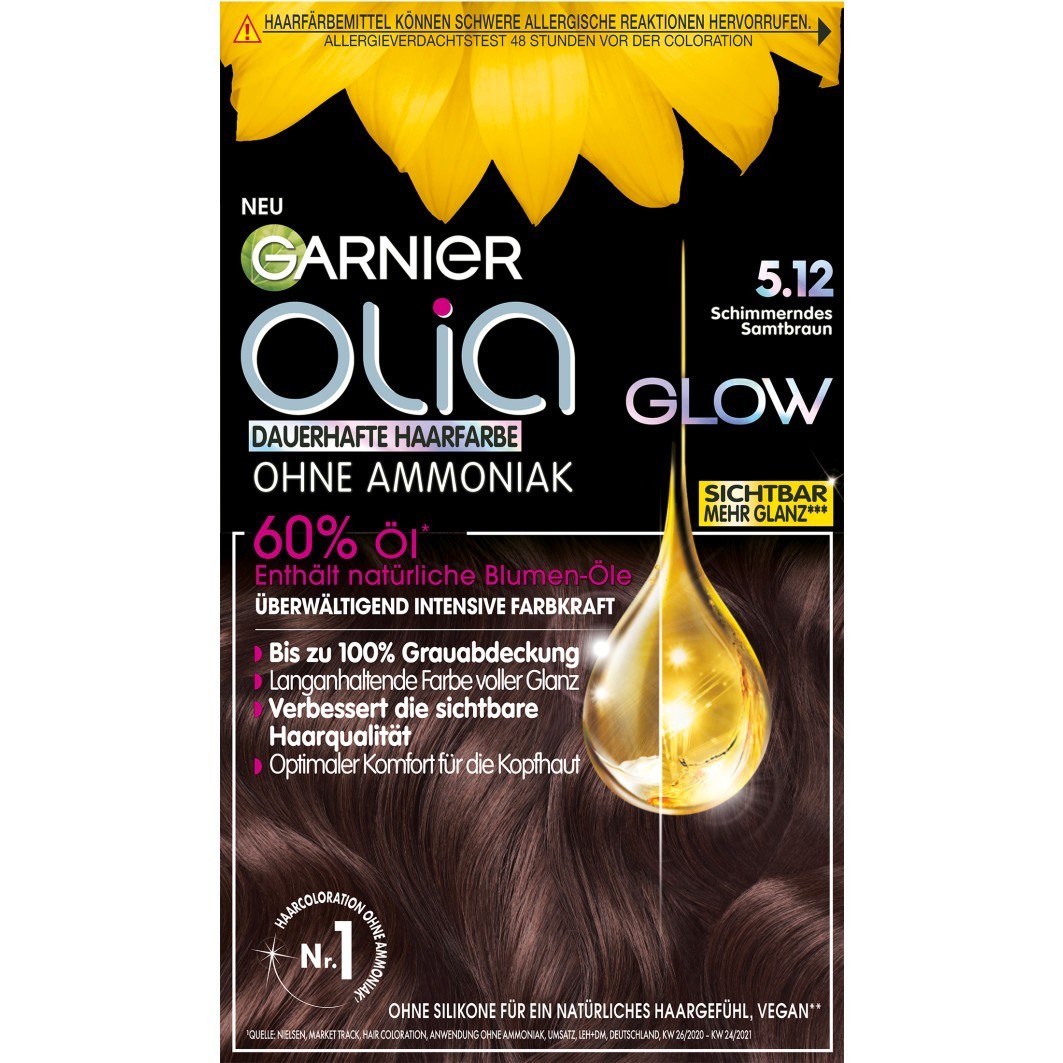 Garnier Olia Glow Permanent hair color, No. 5.12 - Shimmering velvet brown