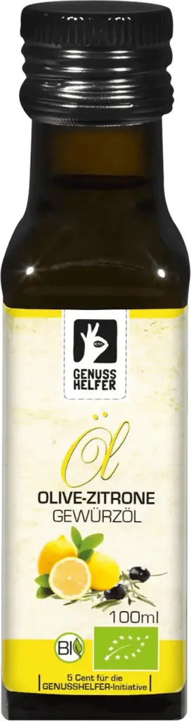 Olive Zitrone Gewürzöl kaltgepresst, Olivenöl mit Zitrone und Orange verfeinert, fruchtig-mediterraner Geschmack, 100ml