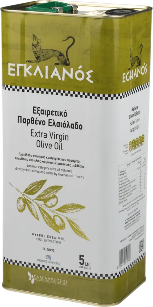 Olive oil 5 liters Extra Virgin Eglianos Extra Virgin PDO cold pressed Koroneiki Greece 0.2% acidity
