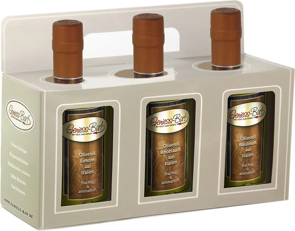 Olivenöl Geschenkbox 3x0,5L in  Limone / Knoblauch / Basilikum extra vergine kaltgepresst