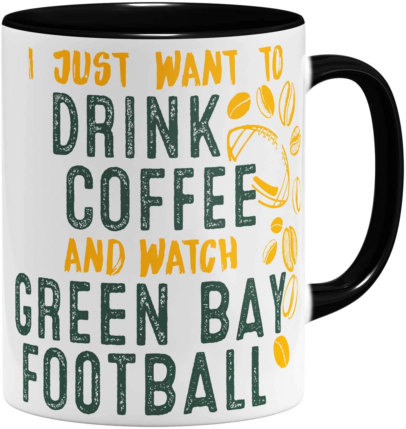 OM3® - Green-Bay-Coffee - Mug | Ceramic Mug | American Football Mug | 11oz 325ml | Printed on Both Sides | Black