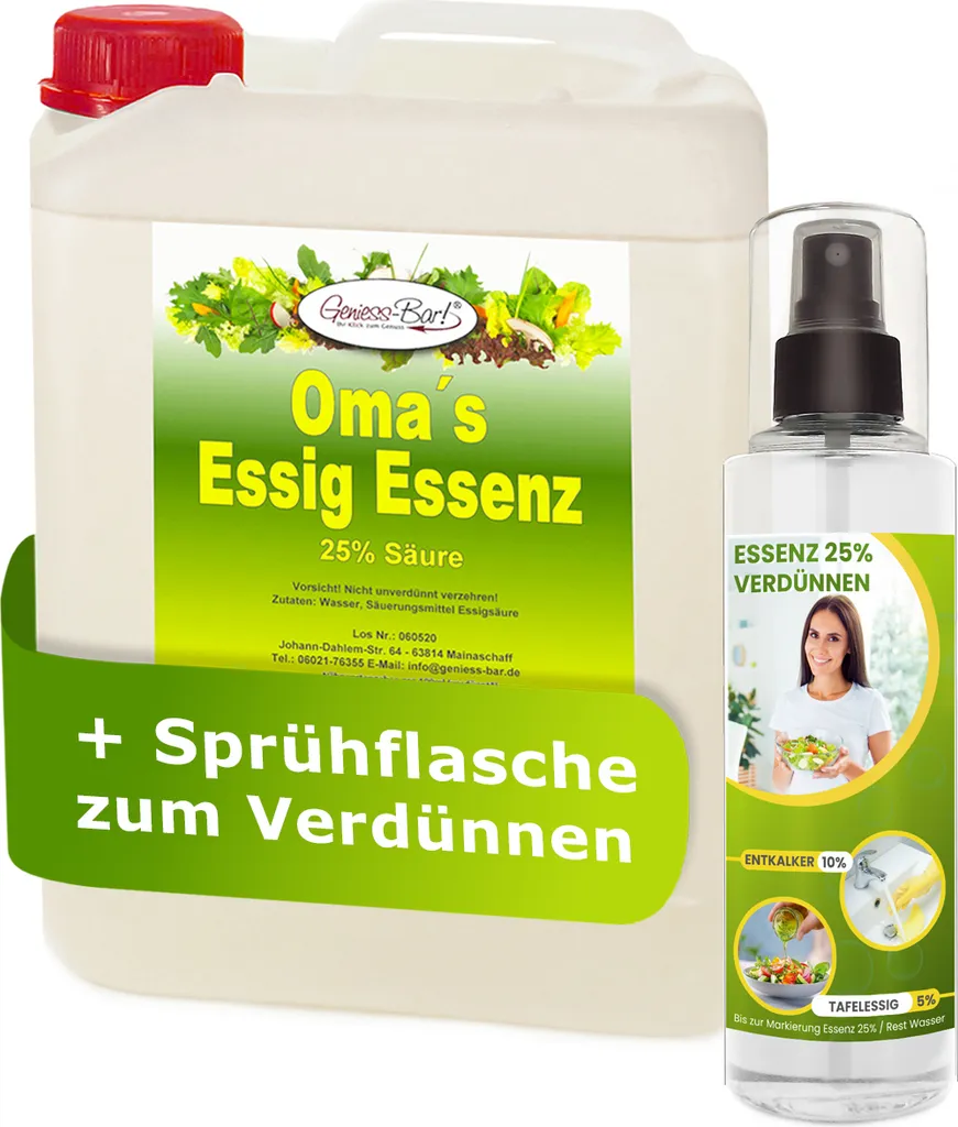 Grandma's vinegar essence 25% acidity 5 L Our taste winner for the good kitchen & household / descaling / cleaning without chemicals Vinegar essence
