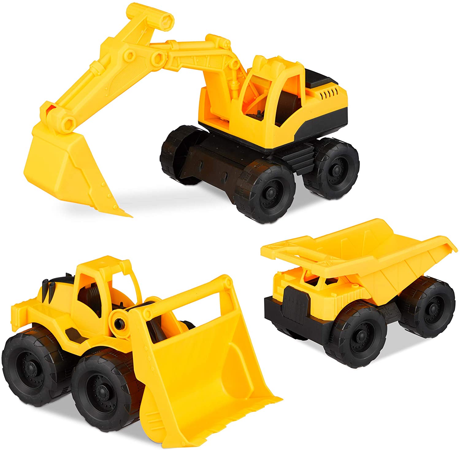 Relaxdays Plastic Construction Vehicles, Set Of 3 With Excavator, Front End
