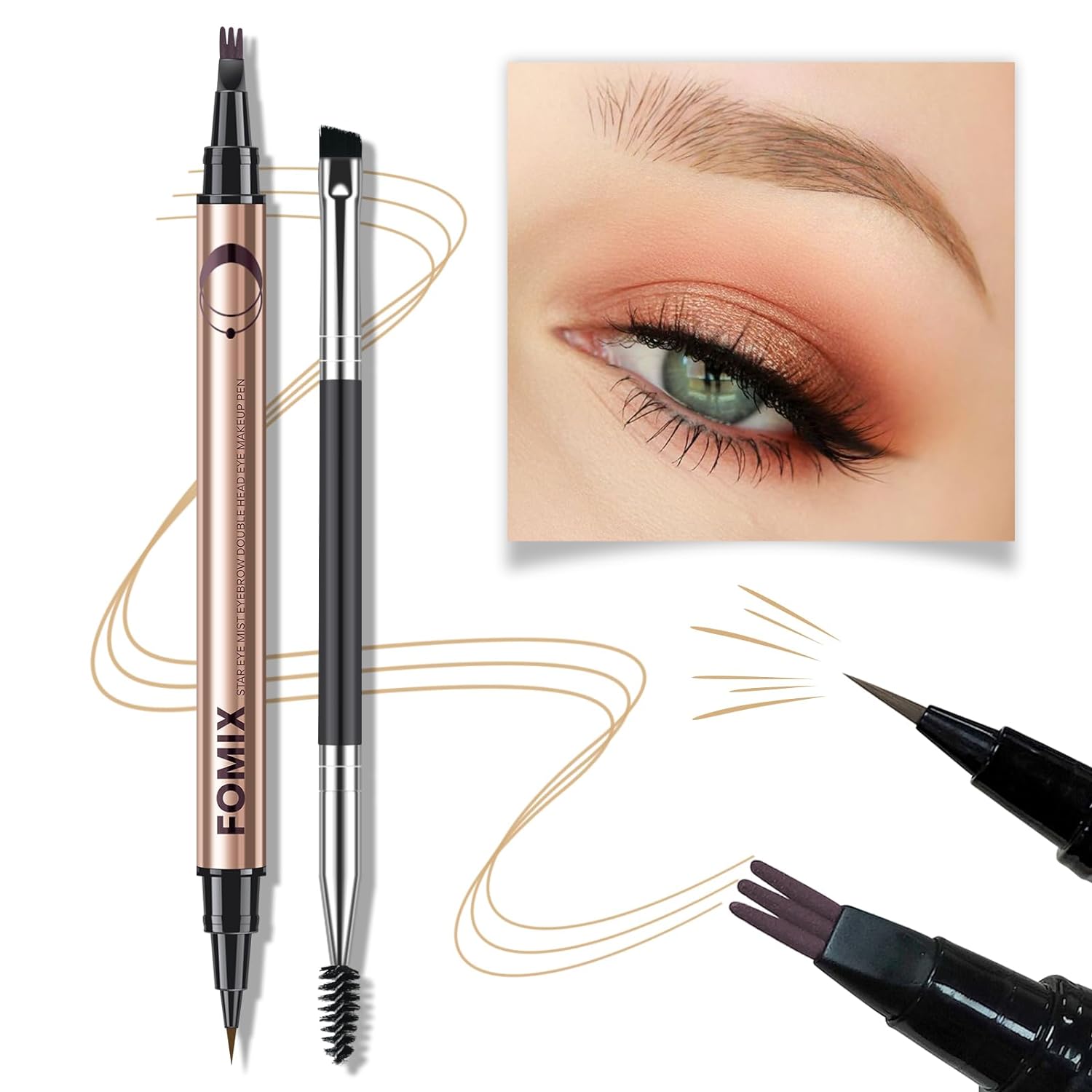 Kyda 3 Dots Liquid Eyebrow Pencil Eyeliner, Brown, Tattoo Brow Color, Natural Eyebrows With Soft Tips, Brow Pencil, Durable, Quick Drying Formula