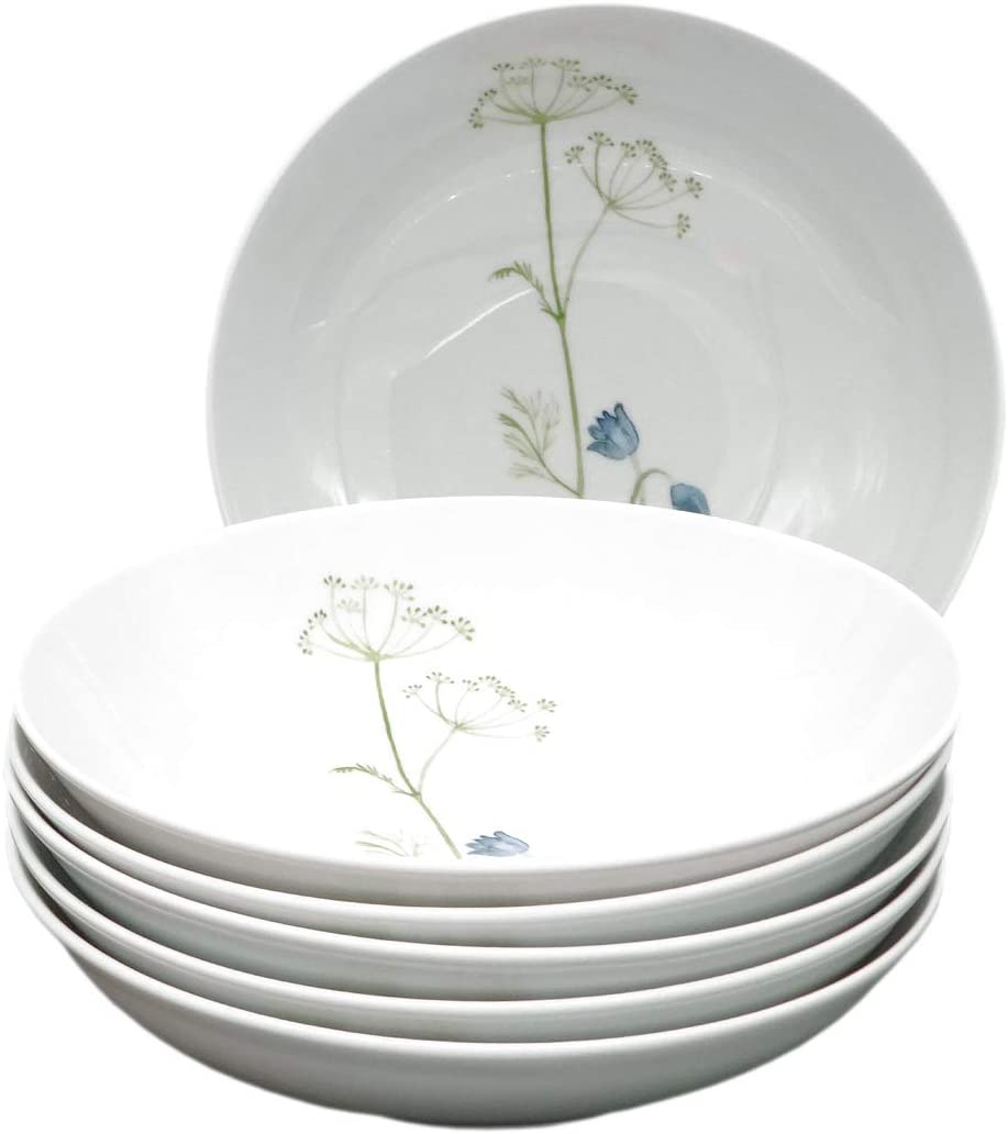 Kahla Wild Flower 39F191A50001C Porcelain Plate Set for 6 People 6 Pieces Soup Plates Flower Decoration Deep Plates Round Noodle Plates Blue / Red