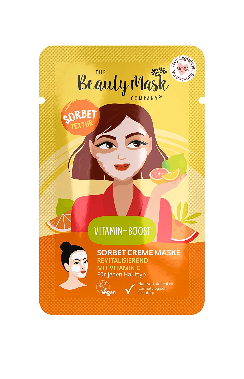 The Beauty Mask Company Sorbet Cream Mask Vitamin Boost, Revitalising Mask With Fruit Extracts and Ace Vitamins, Wellness for Home, Vegan