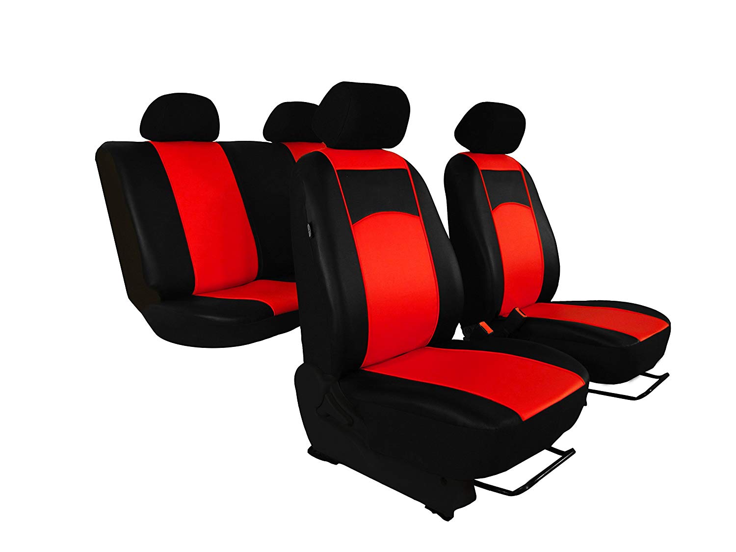 Customised Caddy 5 Seats. Design Faux Leather Bright Red.. Car Seat Cover Set