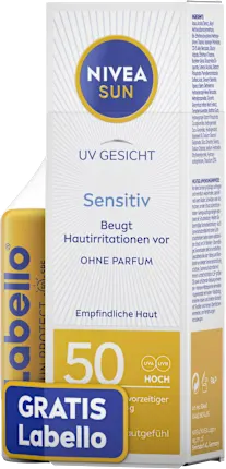 Sonnencreme Gesicht sensitiv LSF 50 + Labello Lippenpflege LSF 50, 1 St
