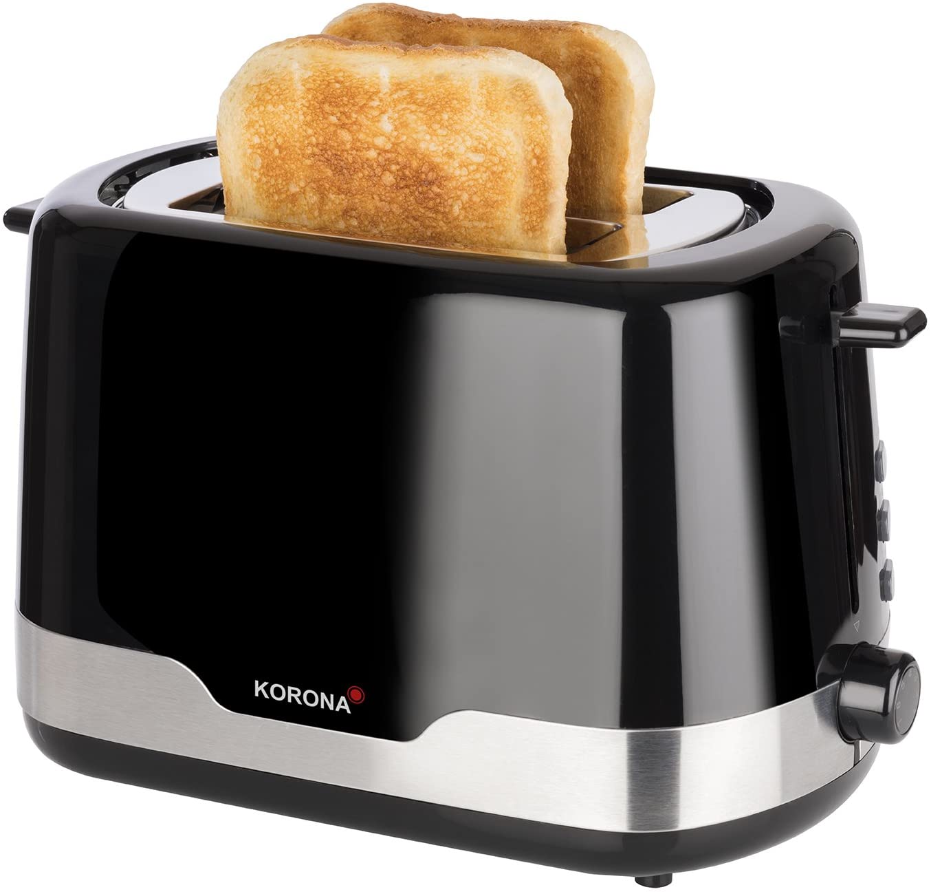 Korona 21232 Stainless Steel Toaster | Black | 2 Slice Toaster with Bun Attachment | Defrosting and Warming Level