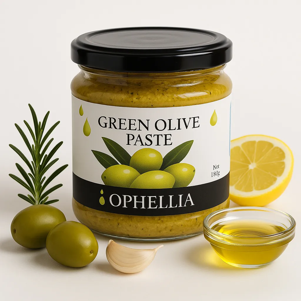OPHELLIA, GRÜNE OLIVEN-Marmelade-Paste, OLIVEN-Paste180g, Gemüseaufstrich, Griechischer Aufstrich, Brotaufstrich, Marmelade