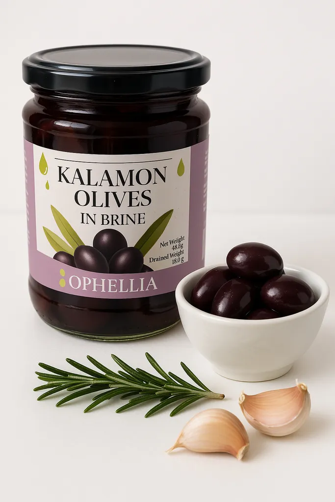 OPHELLIA, Black Olives WITH PITTS, Olives 300g, KALAMATA, Olives in Marinade, GREEK Olives