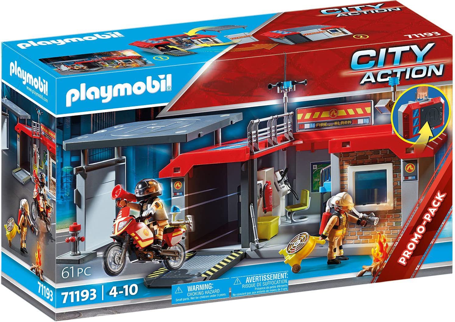 PLAYMOBIL City Action 71193 Take-On Fire Station with Fire Brigade Motorcycle, Hinged Play Box with Handle, Travel Toy, Toy for Children from 4 Years