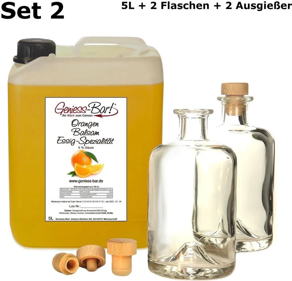 Orange Balsamic Vinegar - Specialty 5L incl. 2 bottles and 2 pourers with 68% fruit content & intense fruit note very mild 5% acidity