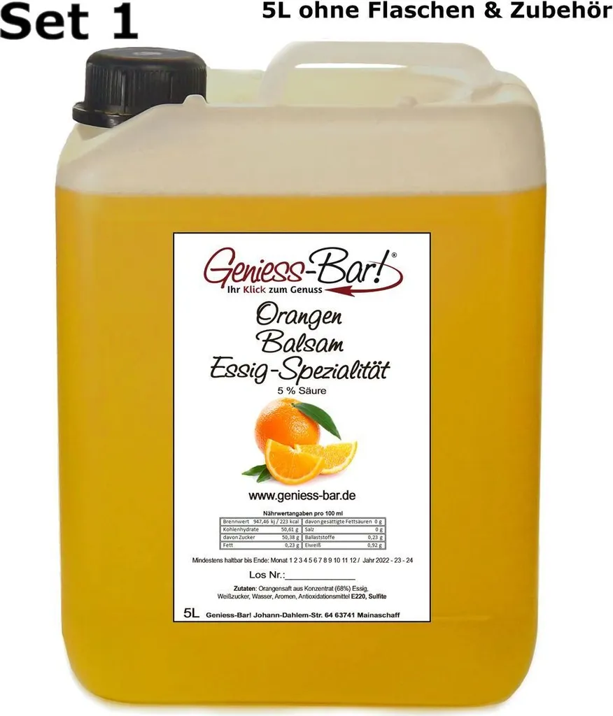 Orange Balsamic Vinegar - Specialty 5L with 68% fruit content & intense fruit note very mild 5% acidity