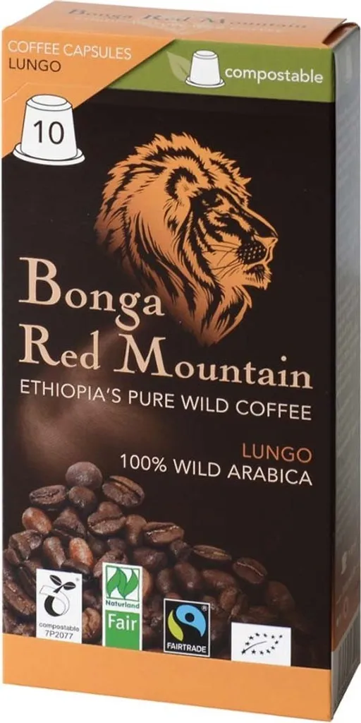 Original Food Bonga Red Mountain Capsules Lungo compatible with Nespresso machines compostable -- 55g