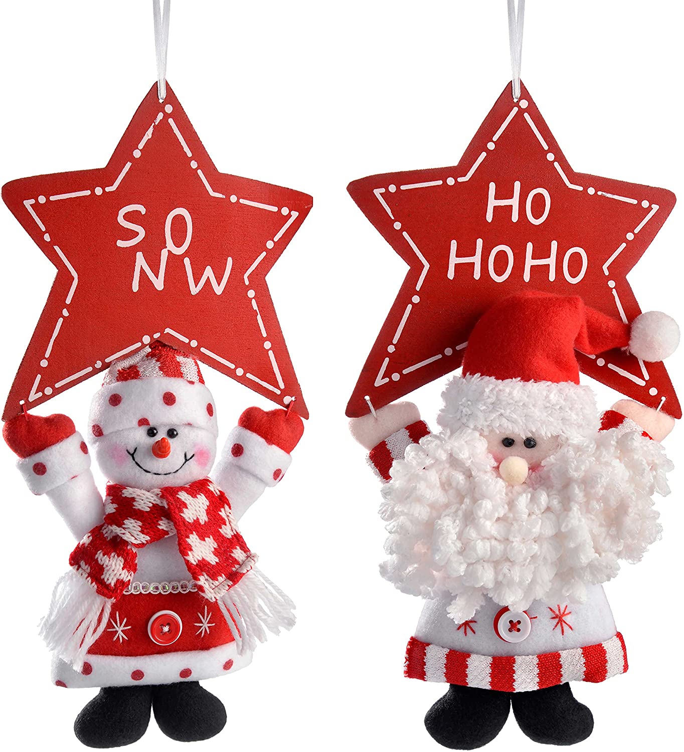 WeRChristmas Hanging Santa and Snowman for Star 30cm - Multi-Colour, Set of 2