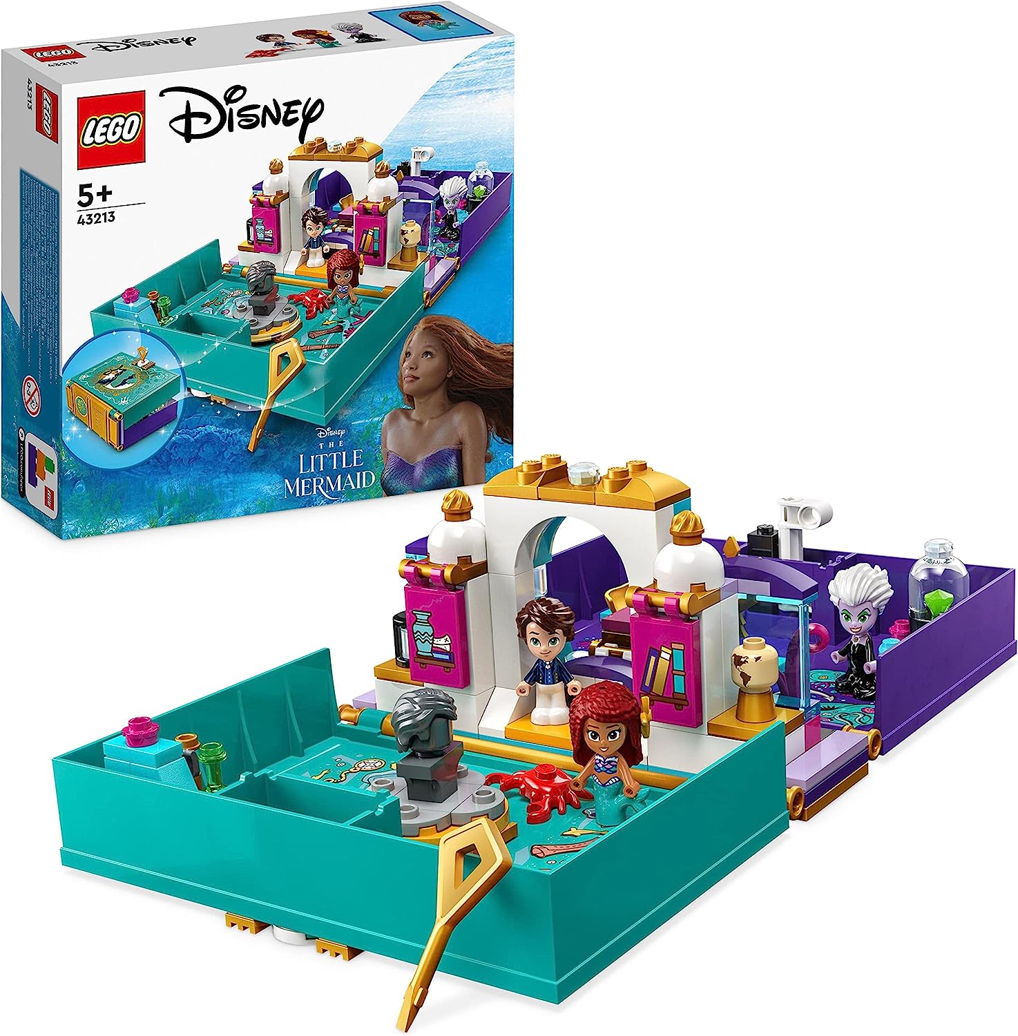 LEGO 43213 Disney Princess the Little Mermaid Fairytale Book Toy for Building for Children, Girls and Boys from 5 years with Ariel and Prince Erik Micro Dolls, 2023 Film