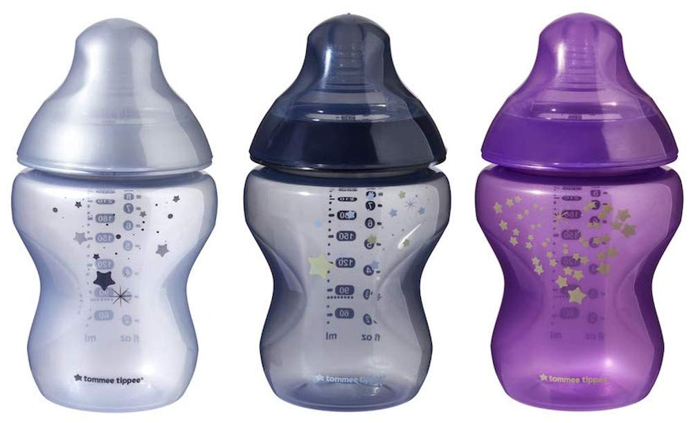 Tommee Tippee Closer to Nature Baby Bottles - Breast-like Teat with Anti-Colic Valve 260ml - Pack of 3 - Midnight Sky
