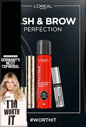 Make-up set GNTM Lash & Brow Perfection with mascara, eyebrow gel & fixing spray, 1 piece