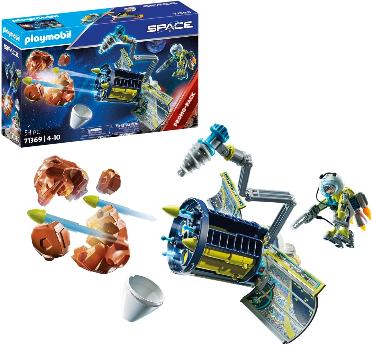 PLAYMOBIL Space Promo Pack 71369 Meteoroid Destroyer, Space, Pivoting Articulated Arm and Shooting Cannons, Toy for Children from 4 Years