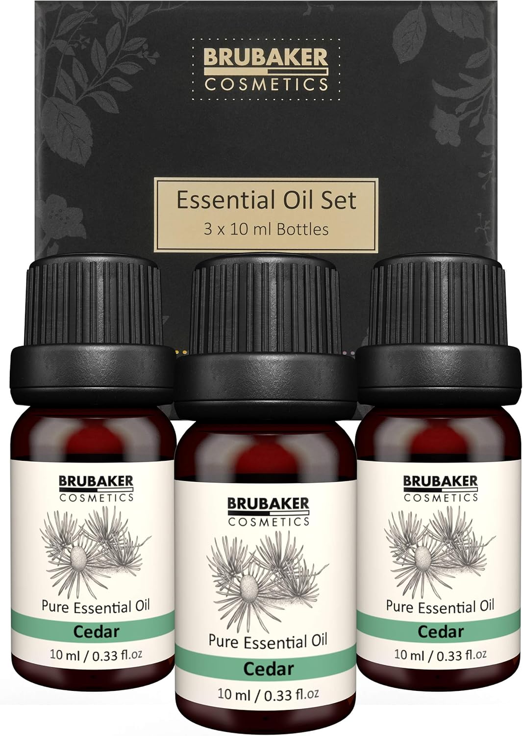 BRUBAKER Cosmetics Set of 3 Cedar Oil - Power, Relaxation & Free Breath - Essential Oils Aromatherapy Gift Set 3 x 10 ml Cedar Oil Tree Oil Vegan