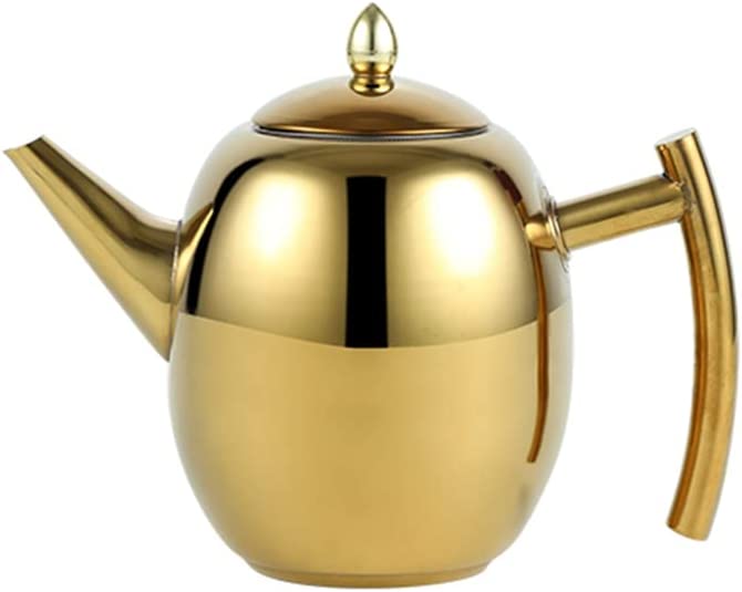 OnePine Teapot Stainless Steel 1 Litre Coffee Pot with Filter Tea Maker for Loose Tea Dishwasher Safe (Gold)