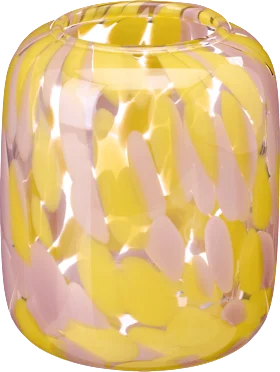 Glass candle holder, speckled, pink/yellow (9x9x10 cm), 1 piece