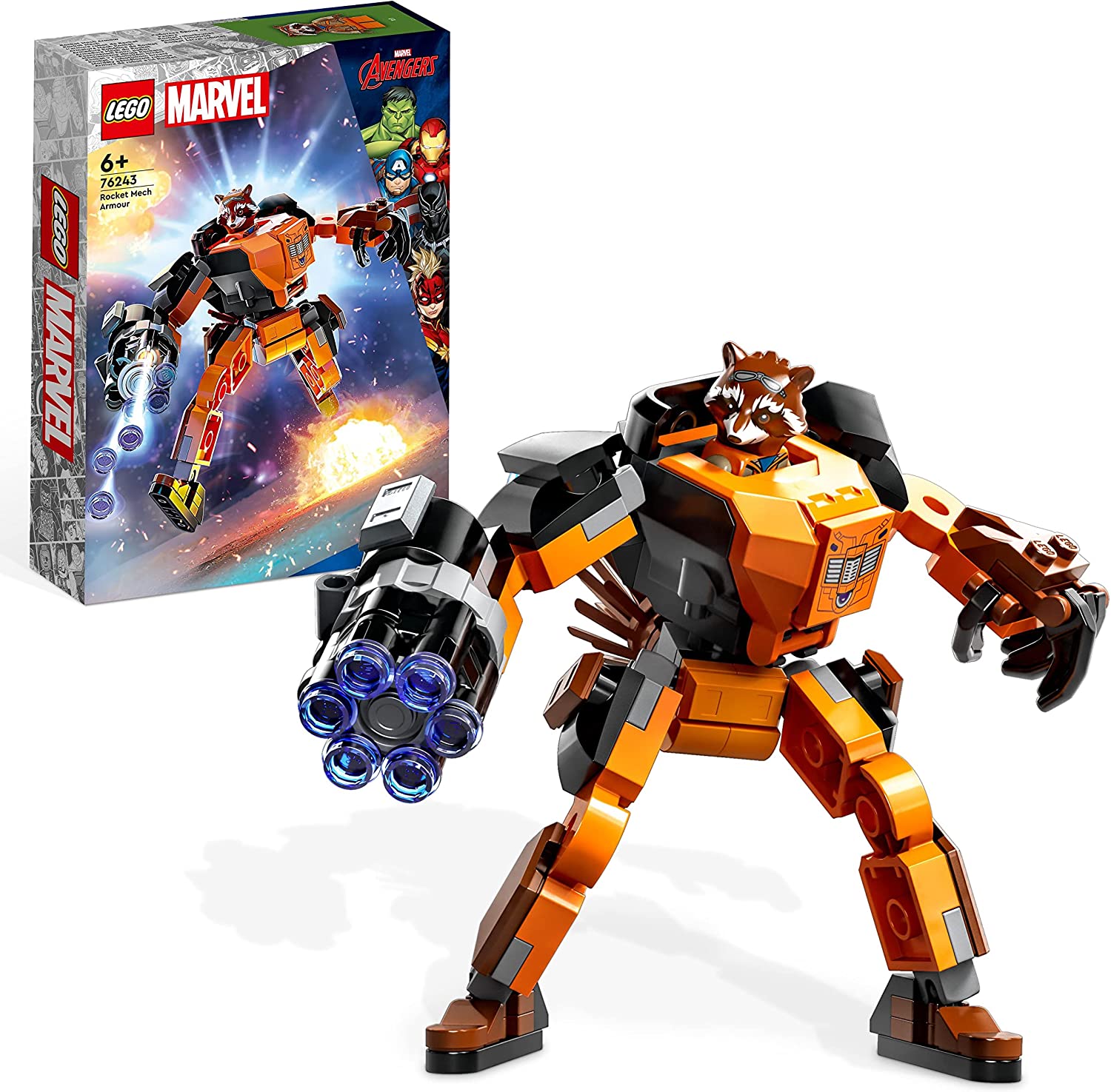 LEGO 76243 Marvel Rocket Mech Avengers Toy Action Figure from Guardians of The Galaxy with Collectable Figures for Children from 6 Years