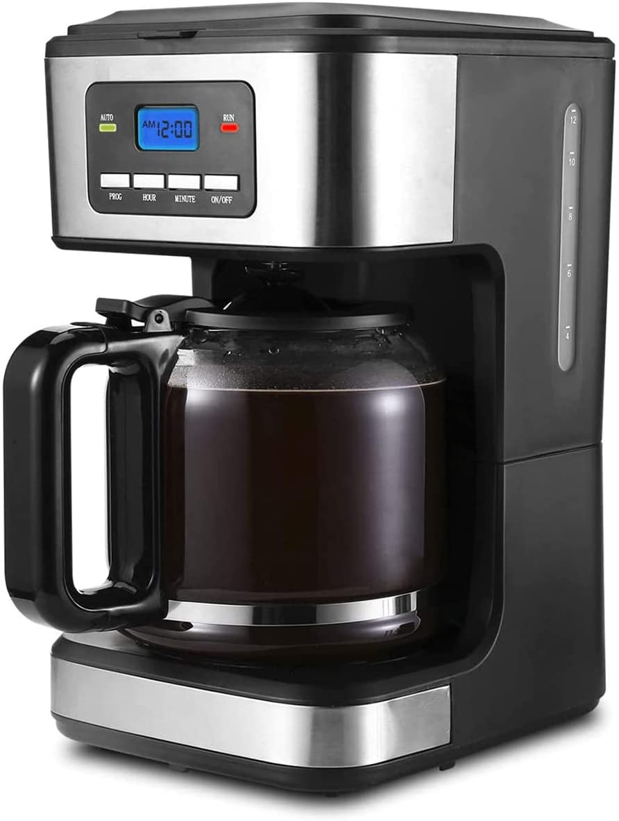 AAUU Filter Coffee Machine, 1.8 Litre Digital Coffee Machine with 24 Hour Timer, Keep Warm, Permanent Filter, Auto Off Function, Anti Drip System, 12 Cups, 900 W, Black
