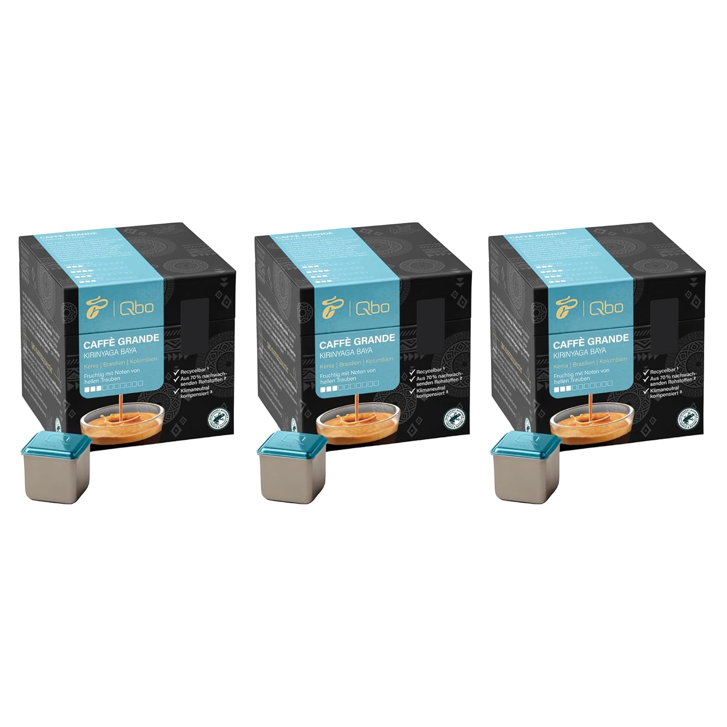 Tchibo Qbo Caffè Grande Kirinyaga Baya Premium Coffee Capsules, 81 Pieces - 3 x 27 Capsules (Caffè Grande, Intensity 3/10, Fruity), Sustainable, Made from 70% Renewable Raw Materials