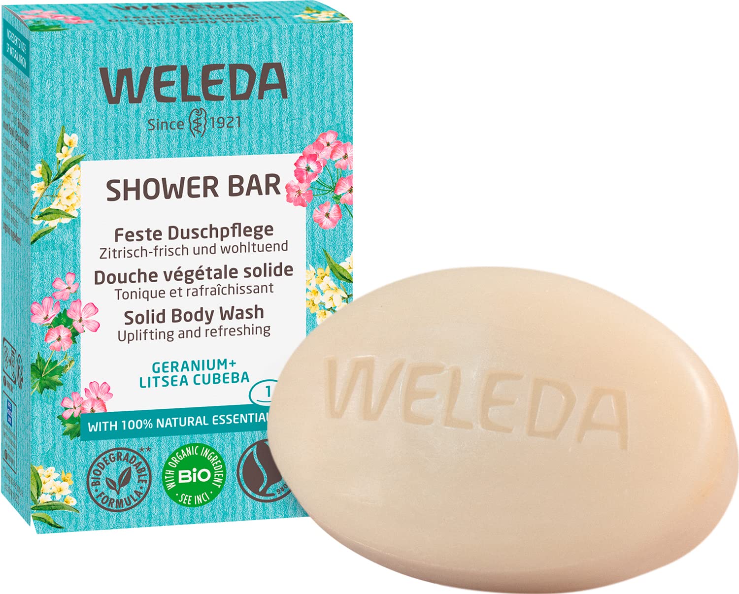 WELEDA Bio Shower Bar Fixed Shower Care Geranium & Litsea Cubeba (1 x 75 g)