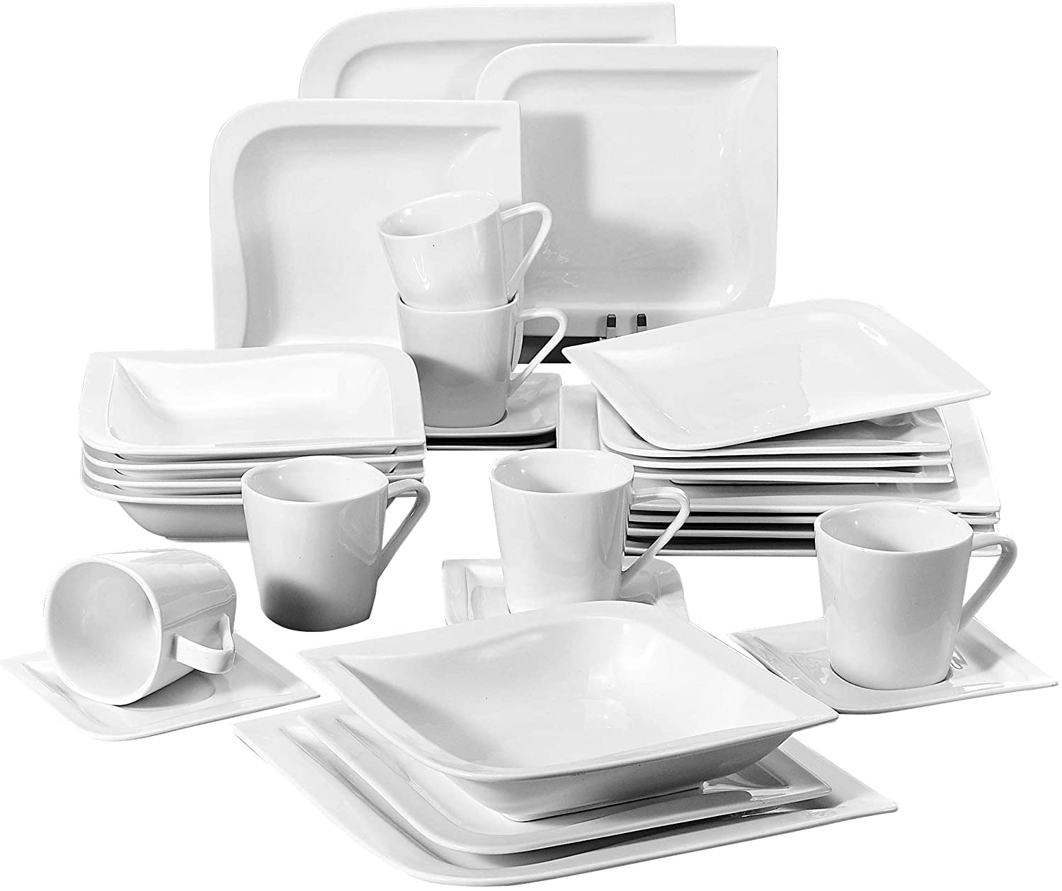 MALACASA, Joesfa Series 60 Pieces Cream White Porcelain Crockery Set Dinner Service in Elegant Design with 12 Cups, 12 Saucers, 12 Dessert Plates, 12 Soup Plates and 12 Dinner Plates