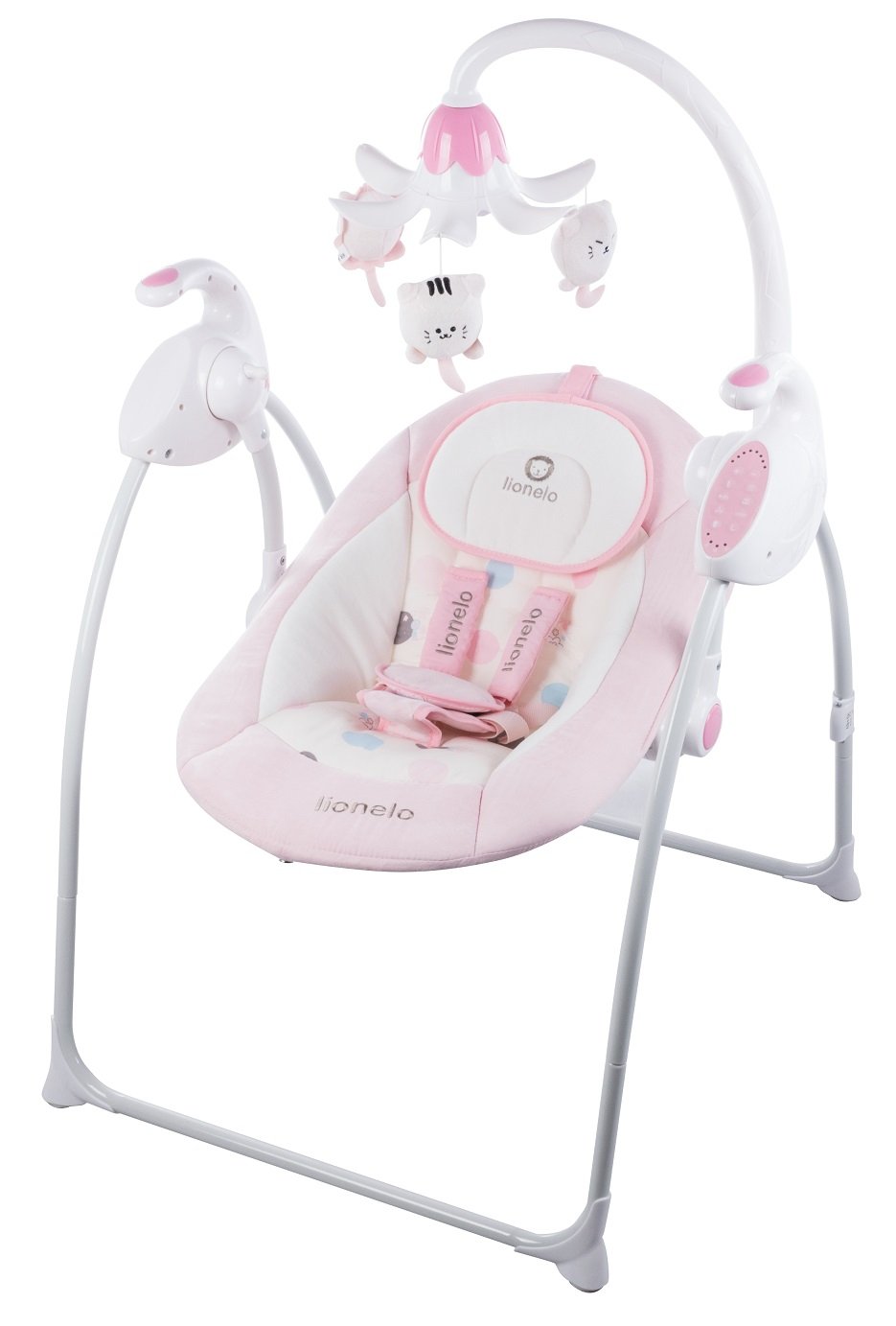 Lionelo Robin Electric Baby Rocker with Reclining Function, Baby Swing 0 to 9 kg, Mosquito Net, 12 Melodies, 8 Rocking Speeds, Music Box with Light Projector, beige