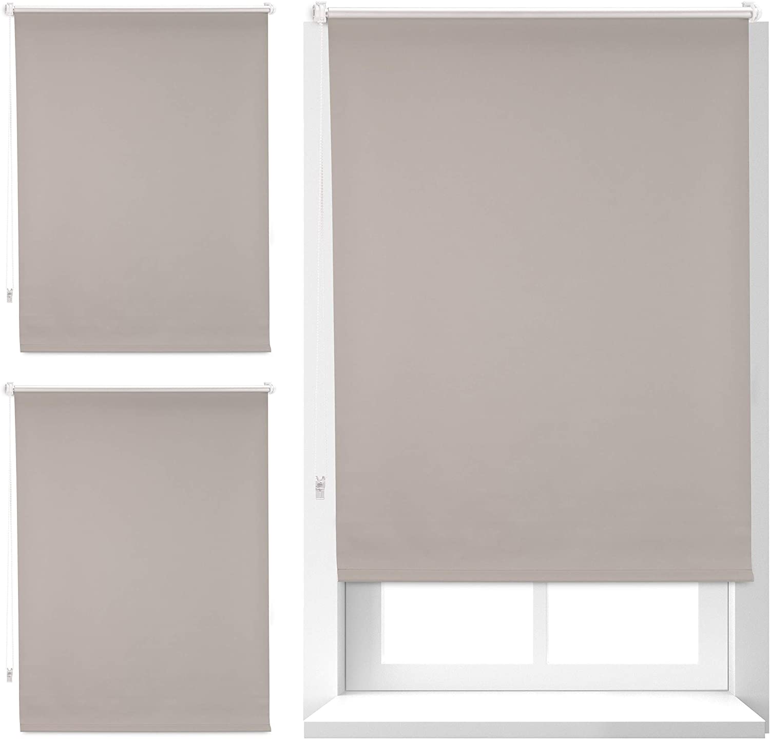 Relaxdays 3 X Thermal Blackout Roller Blinds, Opaque, Thermal Coating, Tota