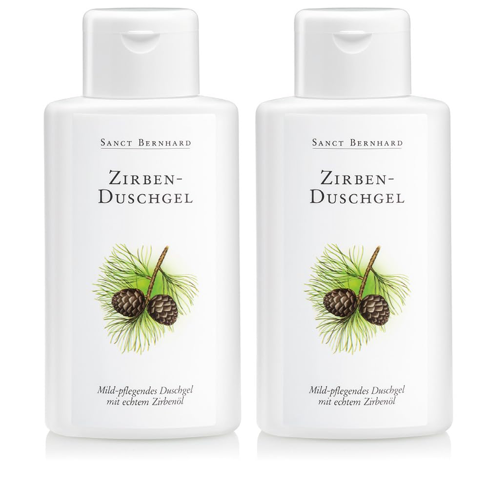 Kräuterhaus Sanct Bernhard Sanct Bernhard Pine Shower Gel, Mild Skin Care, with Real Pine Oil, Spicy Tart Pine Fragrance, 2 x 250 ml