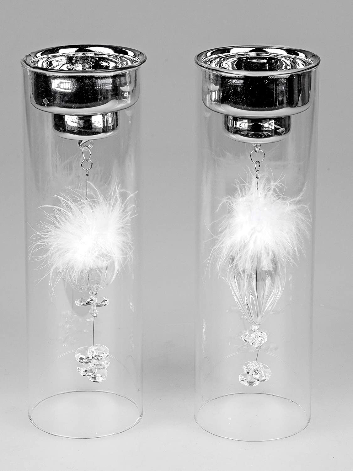 Formano 2Er Set Teelichthalter Hänger Kristall Und Federn 25 Cm Kerzenhalte