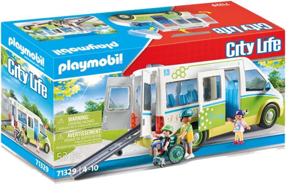 PLAYMOBIL City Life 71329 School Bus, Large School Bus with Sliding Door, Foldable Ramp for Wheelchair and Space for 5 Figures, Toy for Children from 4 Years