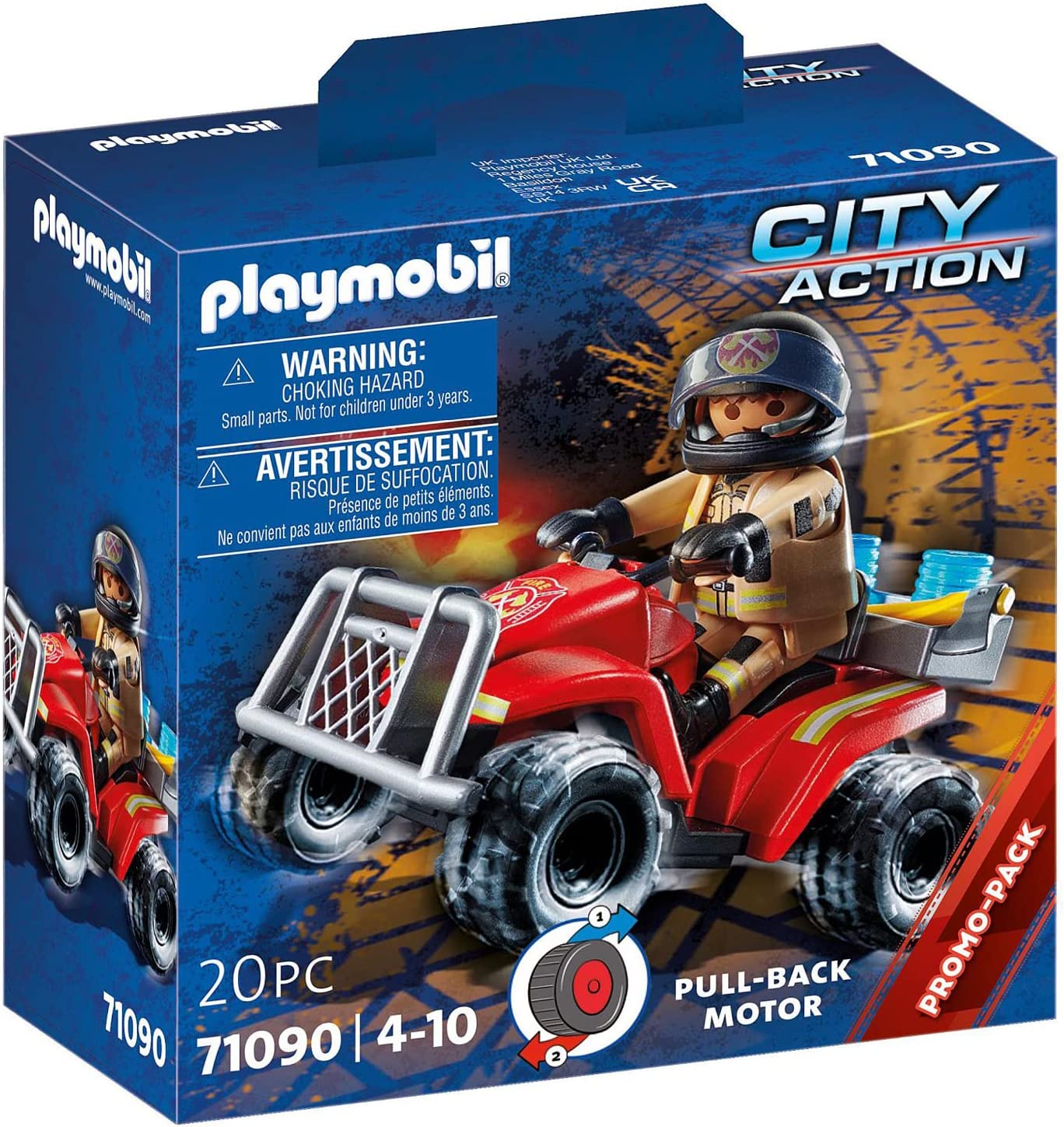 PLAYMOBIL City Action 71090 Fire Engine Speed Quad with Pull-Back Motor for Ages 4 and Up