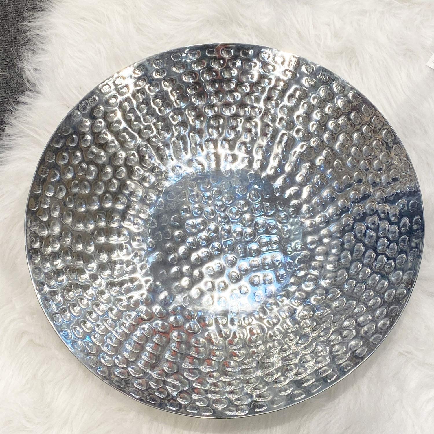Annastore XXL Decorative Bowl Orient Made of Hammered Metal Hand-Made Antique Silver Diameter 43 cm Candle Bowl Candle Plate