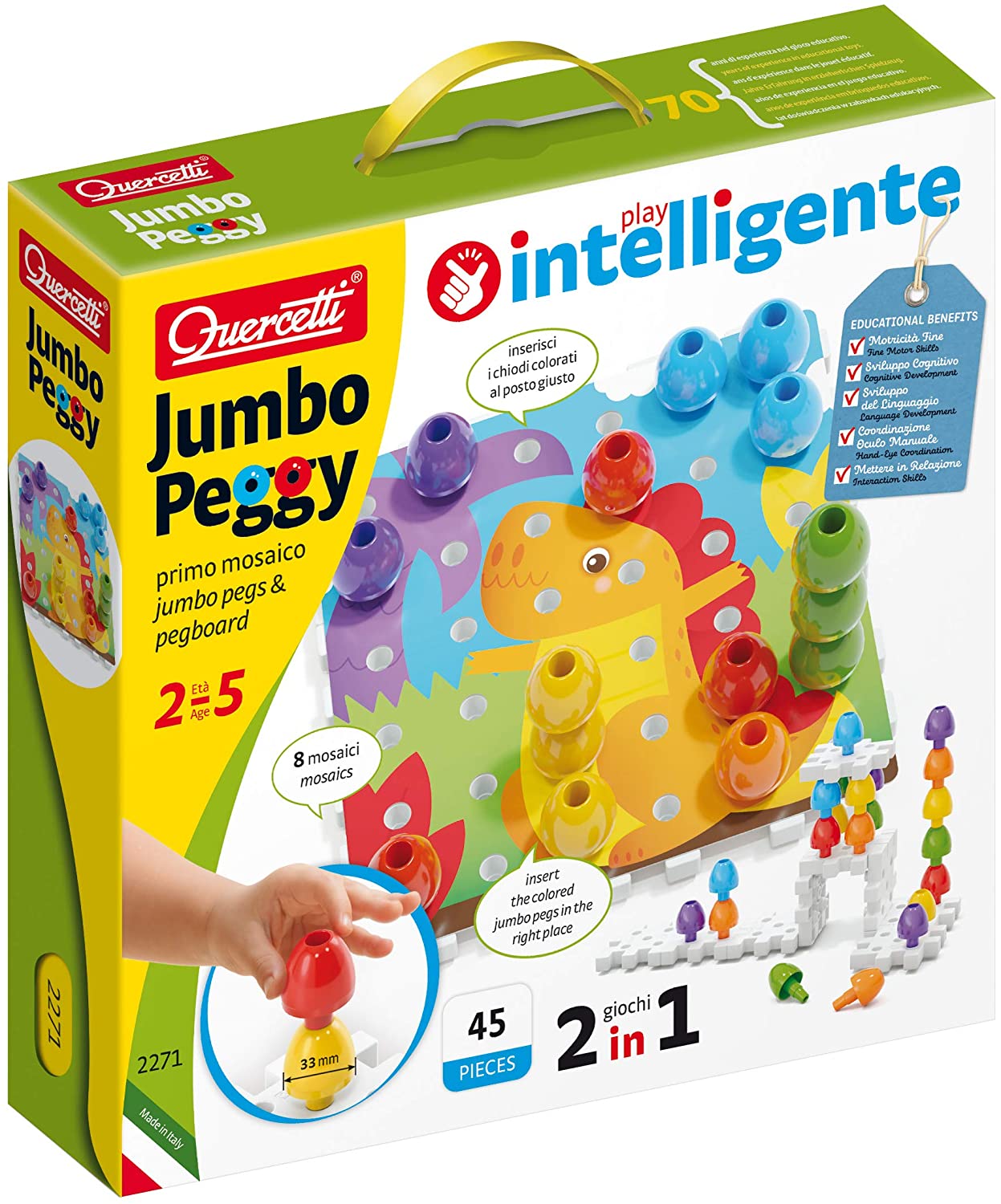 Quercetti - Jumbo Peggy - 45 pieces - Plug-in game