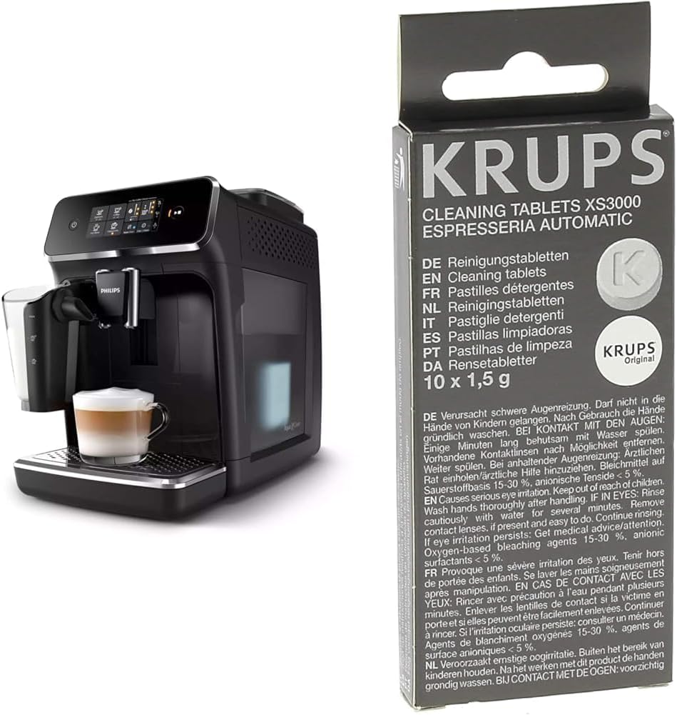 Philips Domestic Appliances 2200 Series EP2231/40 Full automatic coffee machine & crups Cleaning tablets XS3000 | For all fully automatic coffee machines from Krups | 10 pieces | hygienic complete cleaning