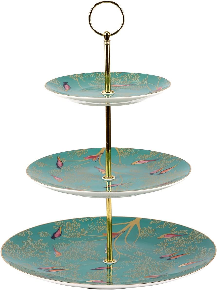 Portmeirion Sara Miller London Chelsea Cake Stand, 3 Tier, Green, Ceramic, 280 x 280 x 60 cm, SMC78963-XG