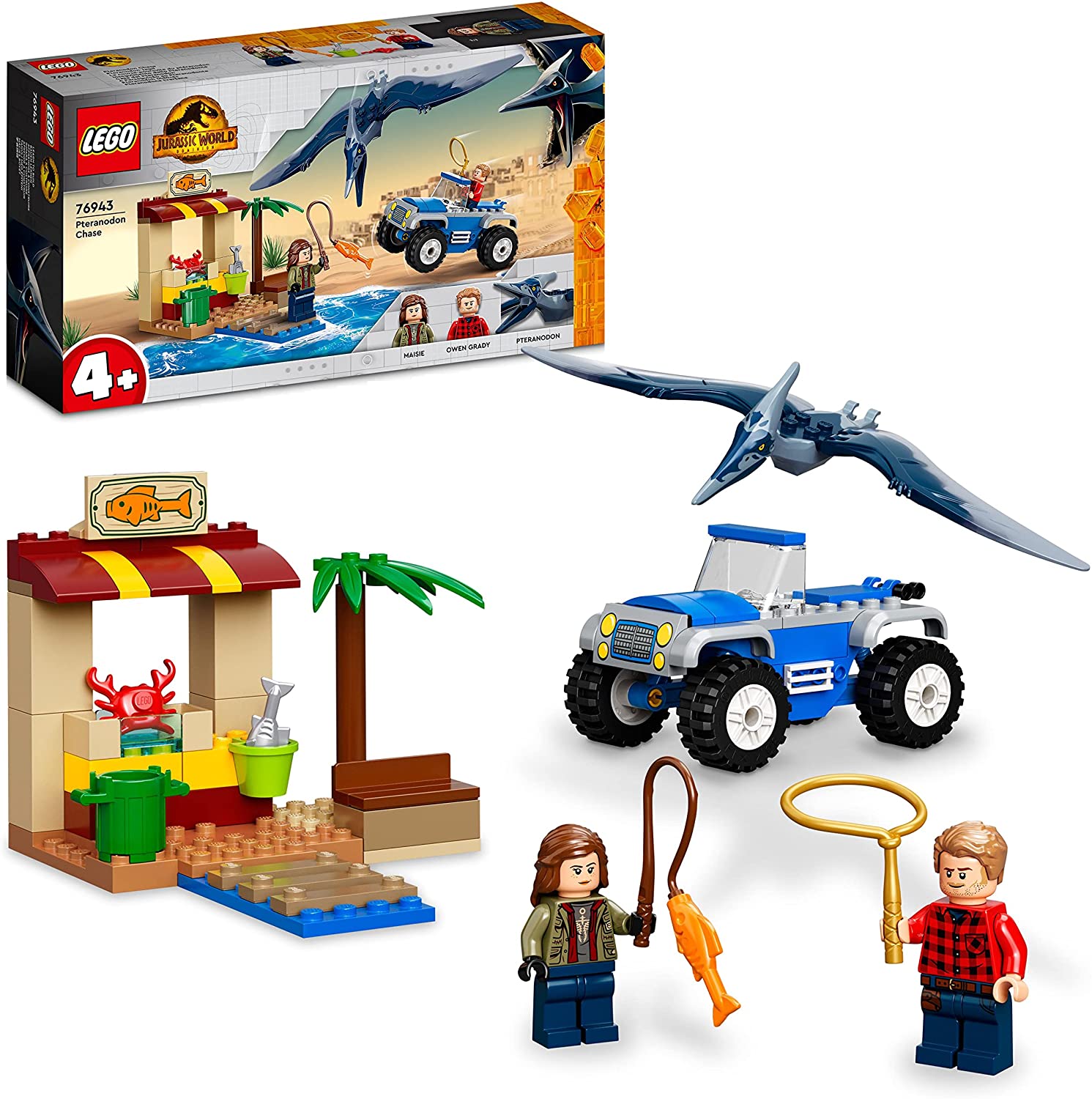 LEGO 76943 Jurassic World Pteranodon Hunting Set with Dino Figure and Toy Car for Children from 4 Years Dinosaur Toy