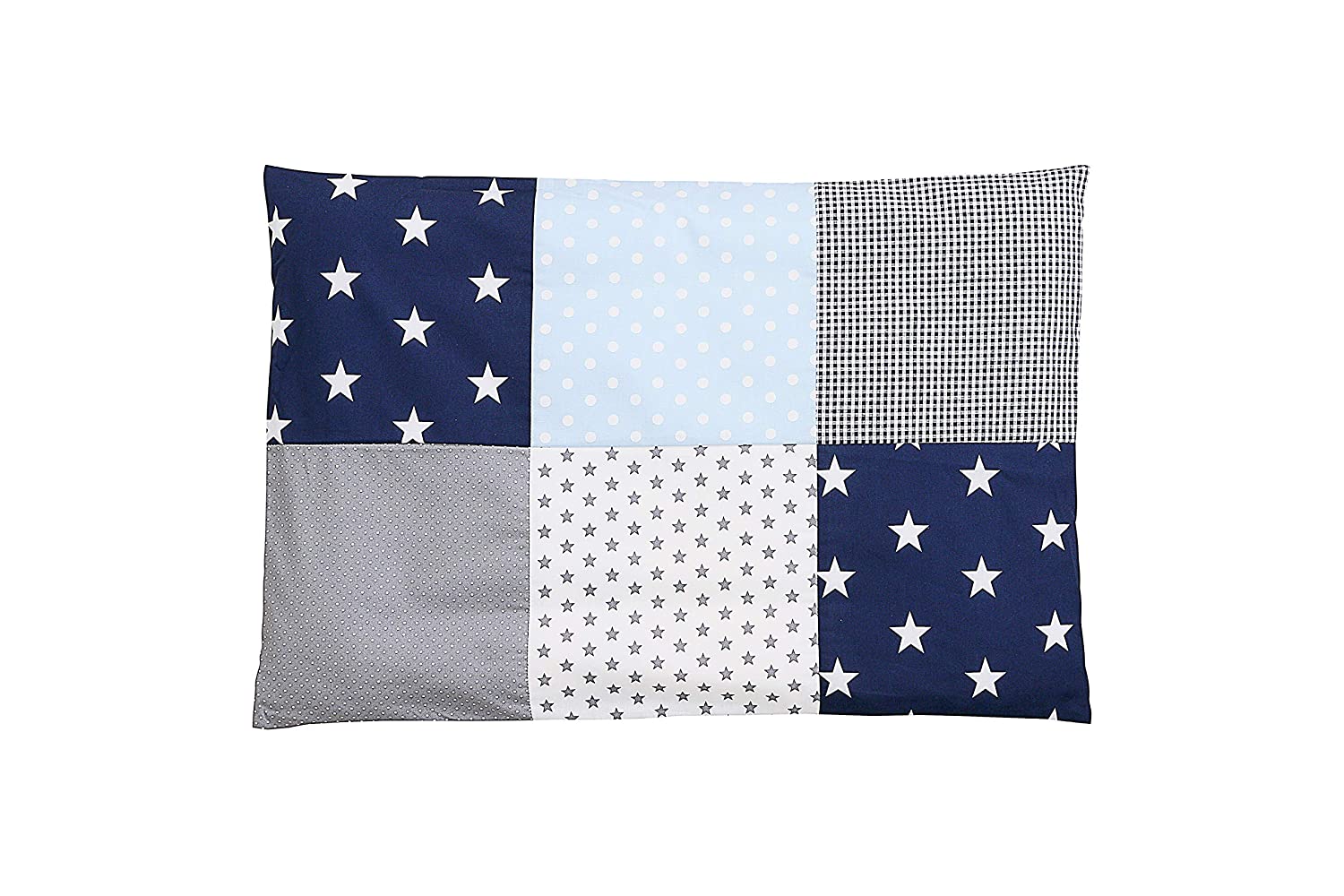 ULLENBOOM ® Cushion Cover 40 x 60 cm Children and Baby Blue / Light Blue / Grey (Made in EU) - Cotton Pillow Case with Zip - Cover Also Suitable for Decorative Cushions - Stars Motif - Patchwork Design